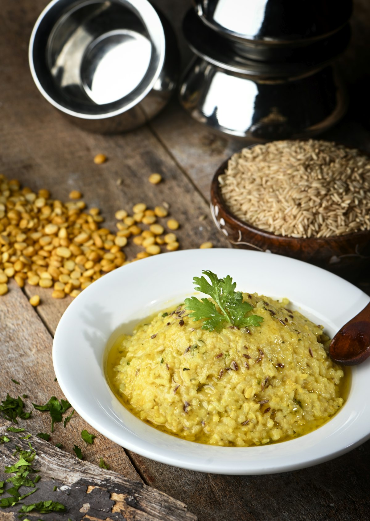 A bowl of warm rice and lentils